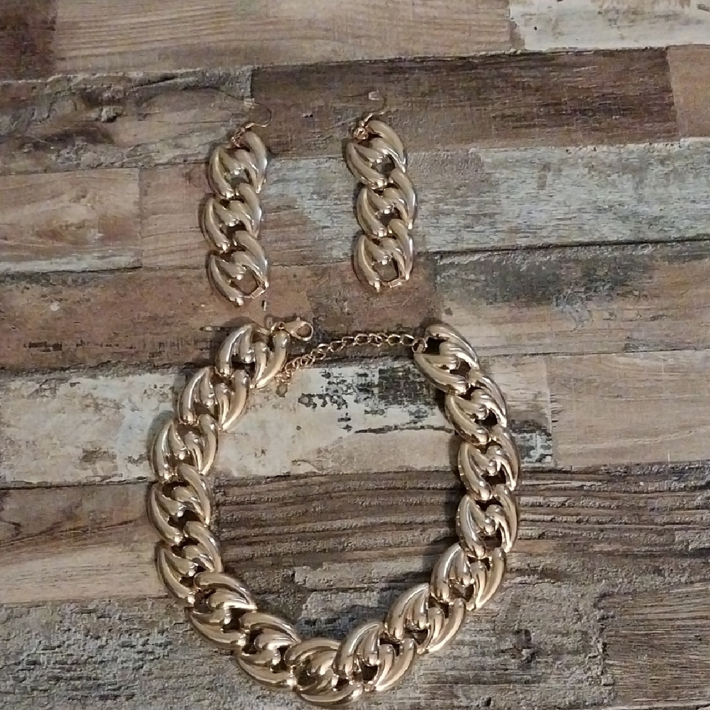 Gold Chain Necklace and Earring Set